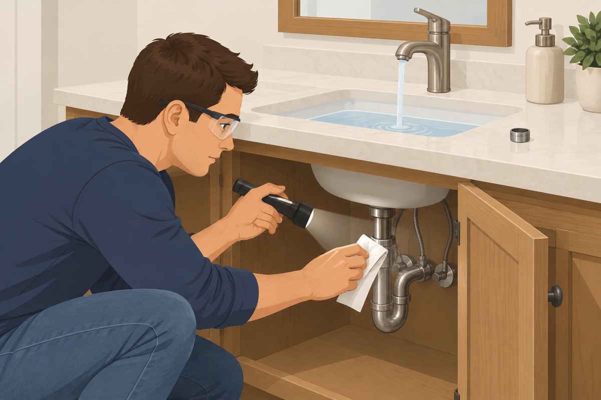 Water on slowly, flush, and test