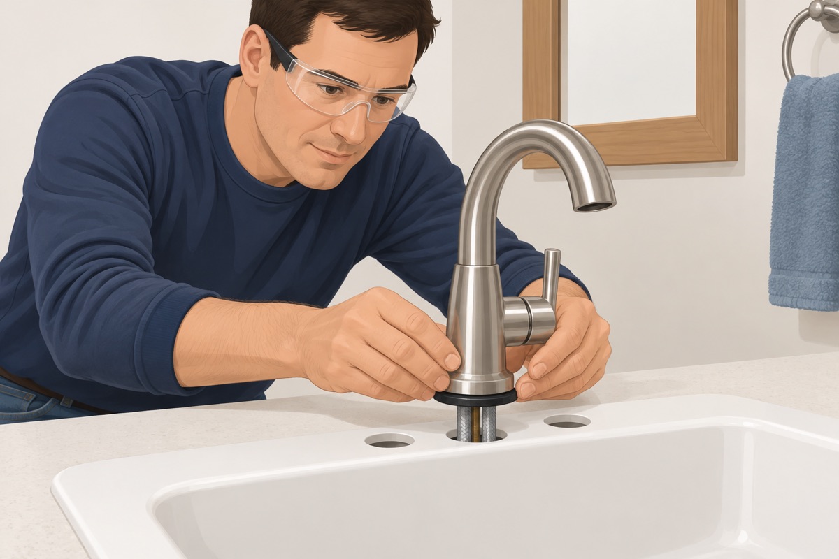 Set the new faucet on the deck