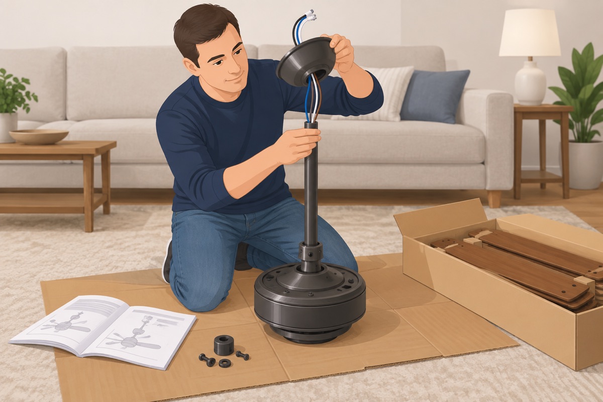 Assemble the fan on the floor