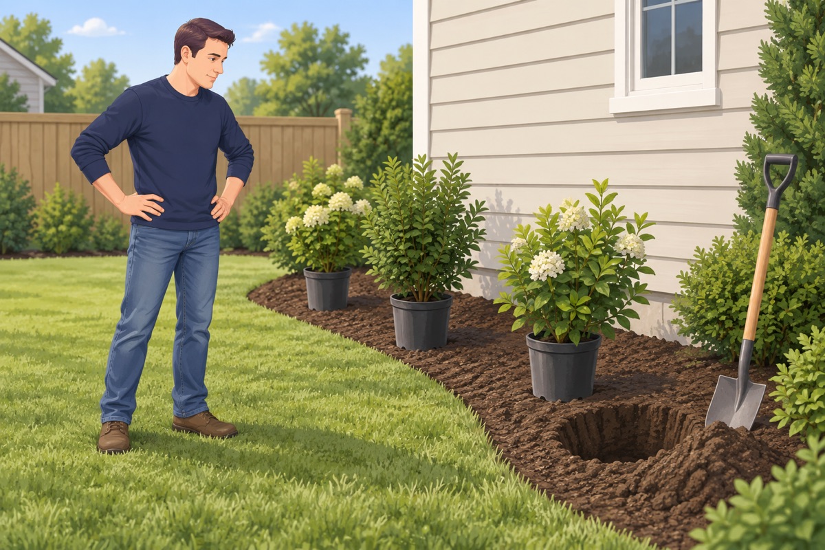 Place the pots and dig the holes