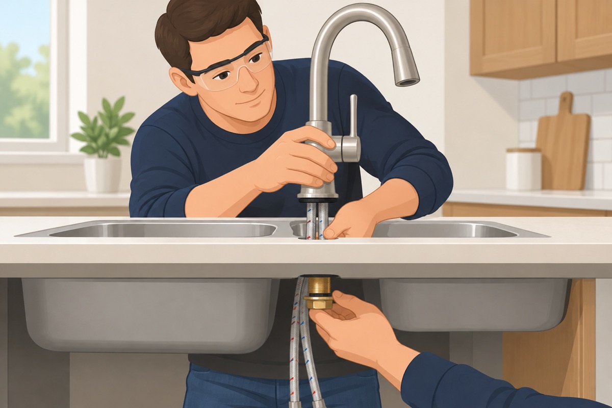 Set the new faucet on the deck