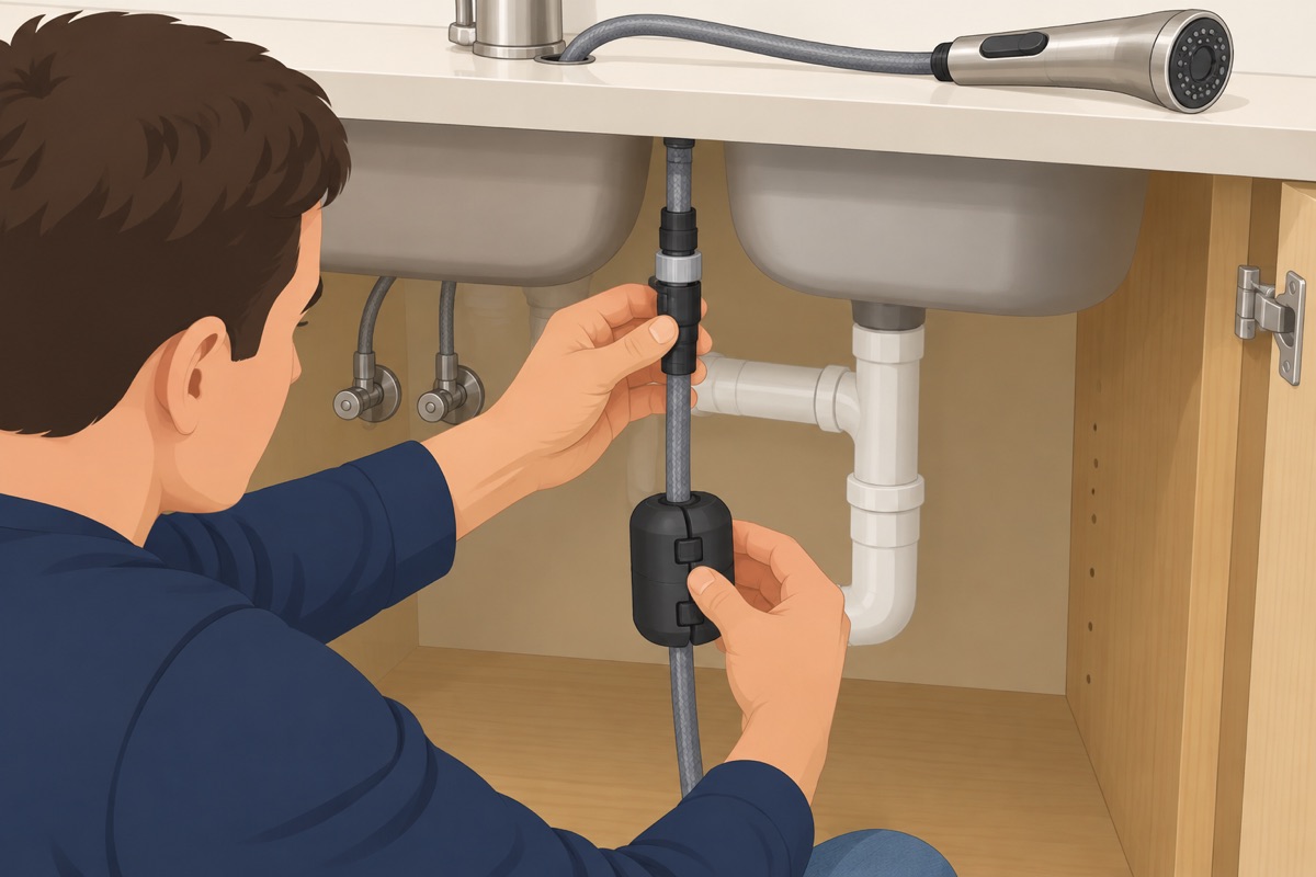Connect the spray hose and its weight