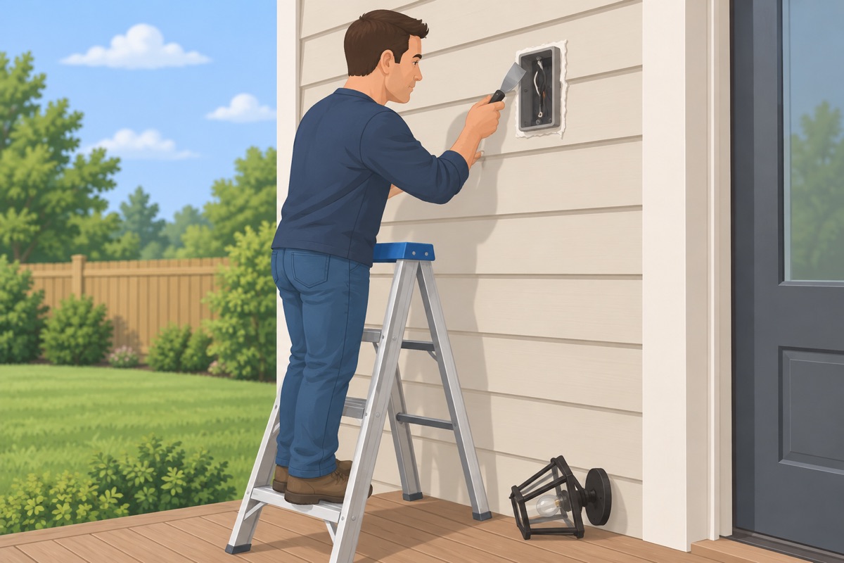 Take the old fixture off and clean the wall