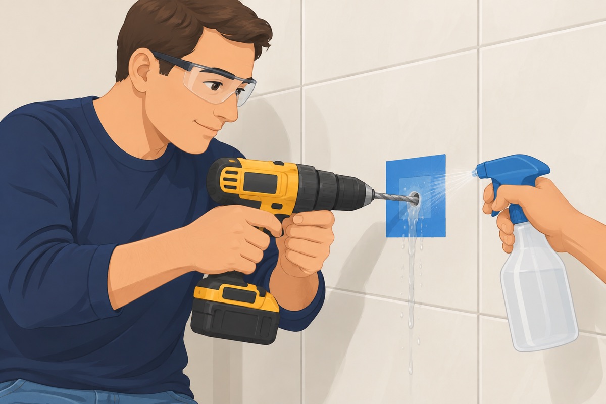 Drill the tile slowly, in drill mode