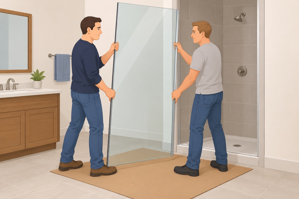 Hang the glass with a helper