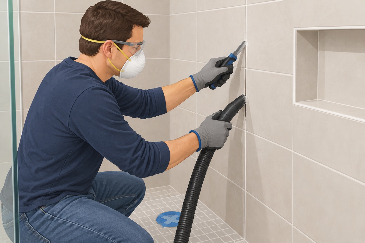 Cut the old grout out by hand