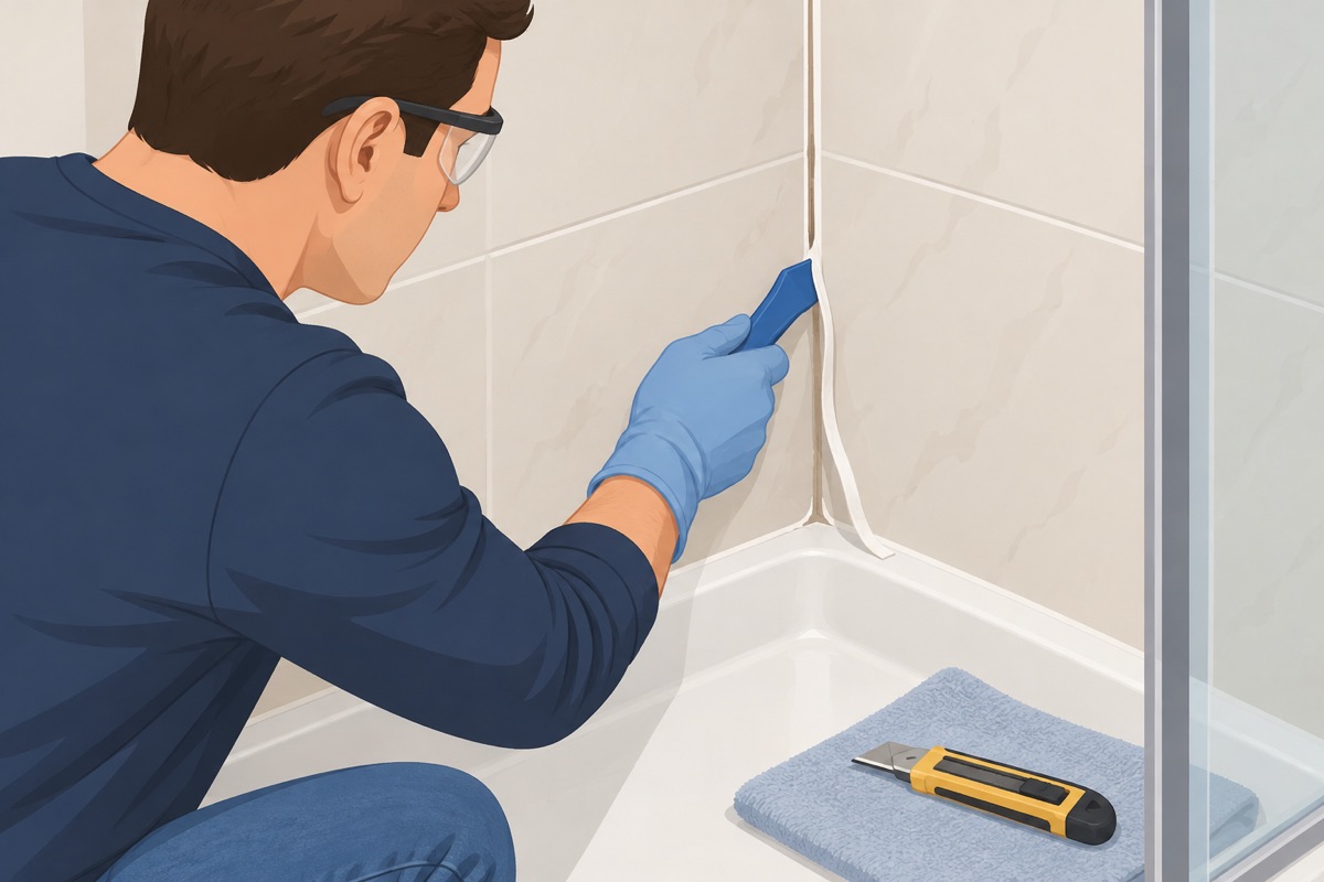 Cut out the caulk in the corners and at the tub