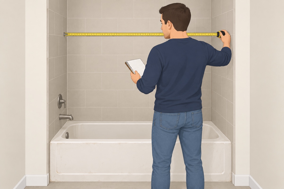 Measure the alcove and find the drain side