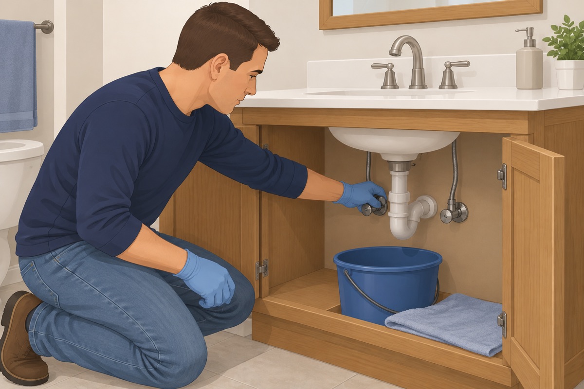 Water off, and the old vanity out