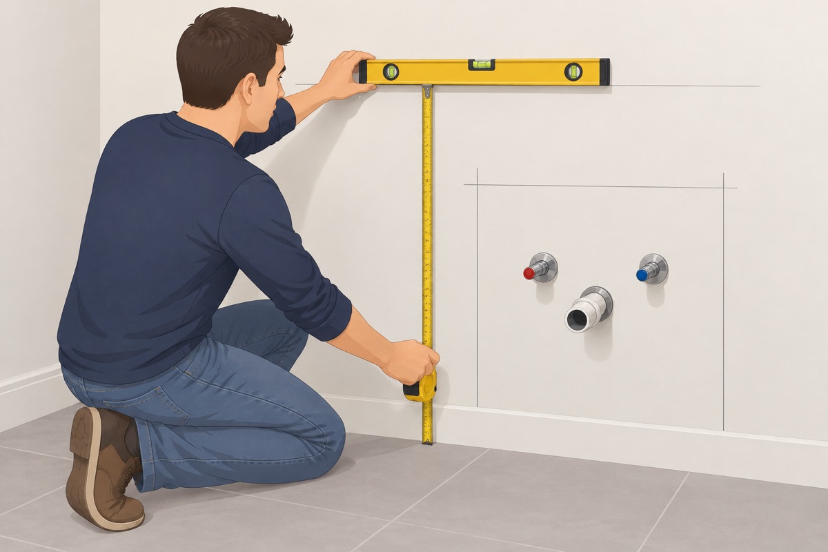 Mark the height and check the drain and the supplies