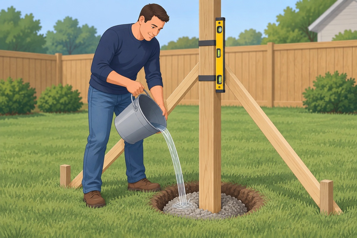 Pour the fast-setting concrete